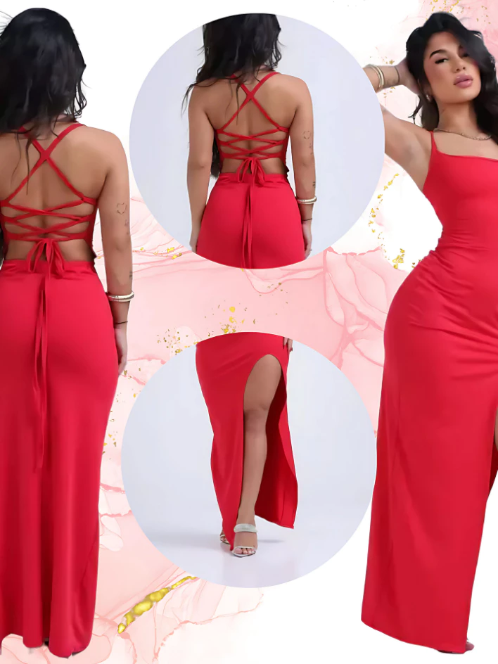 Vestido LONGO elegante com costas Fenda Lateral Empina Bumbum Colado Novo - Imagem 2