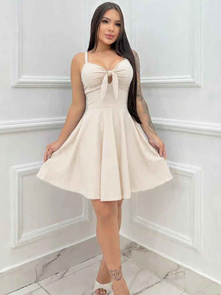 Vestido Rodado Estampado Solto com Bojo e Amarração Frontal - Imagem 6