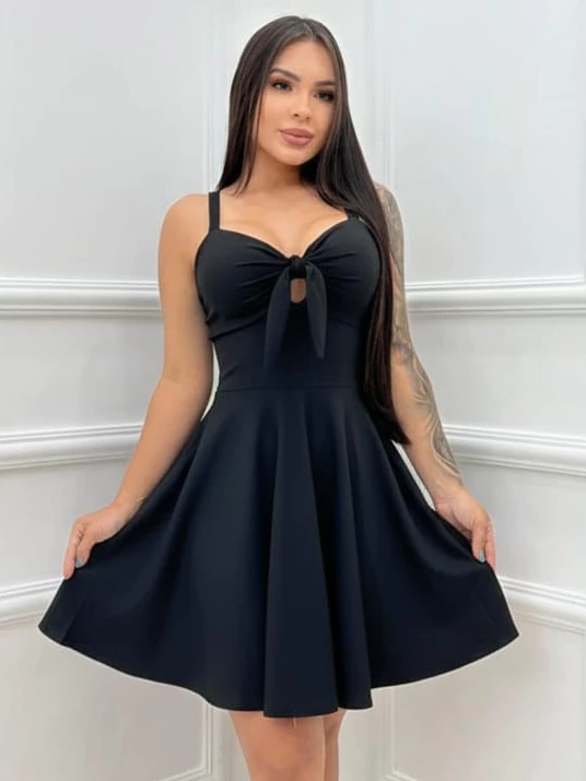 Vestido Rodado Estampado Solto com Bojo e Amarração Frontal - Imagem 8