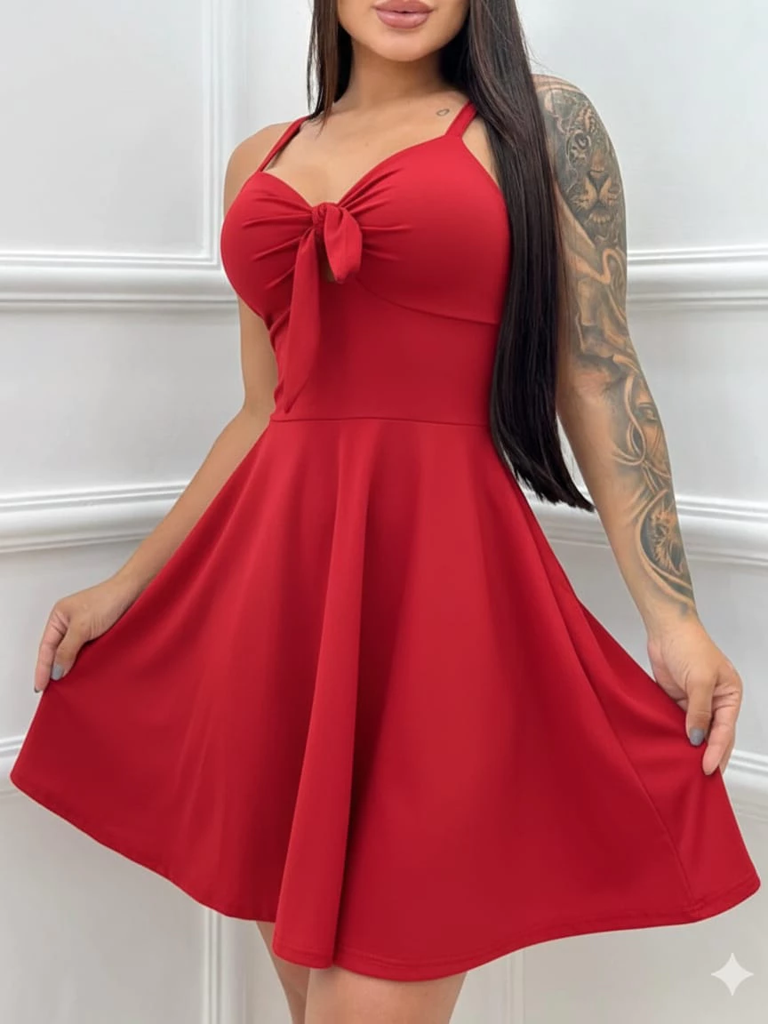 Vestido Rodado Estampado Solto com Bojo e Amarração Frontal - Imagem 4