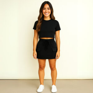 Saia Cargo Feminina Moletom com Bolsos Laterais Preto